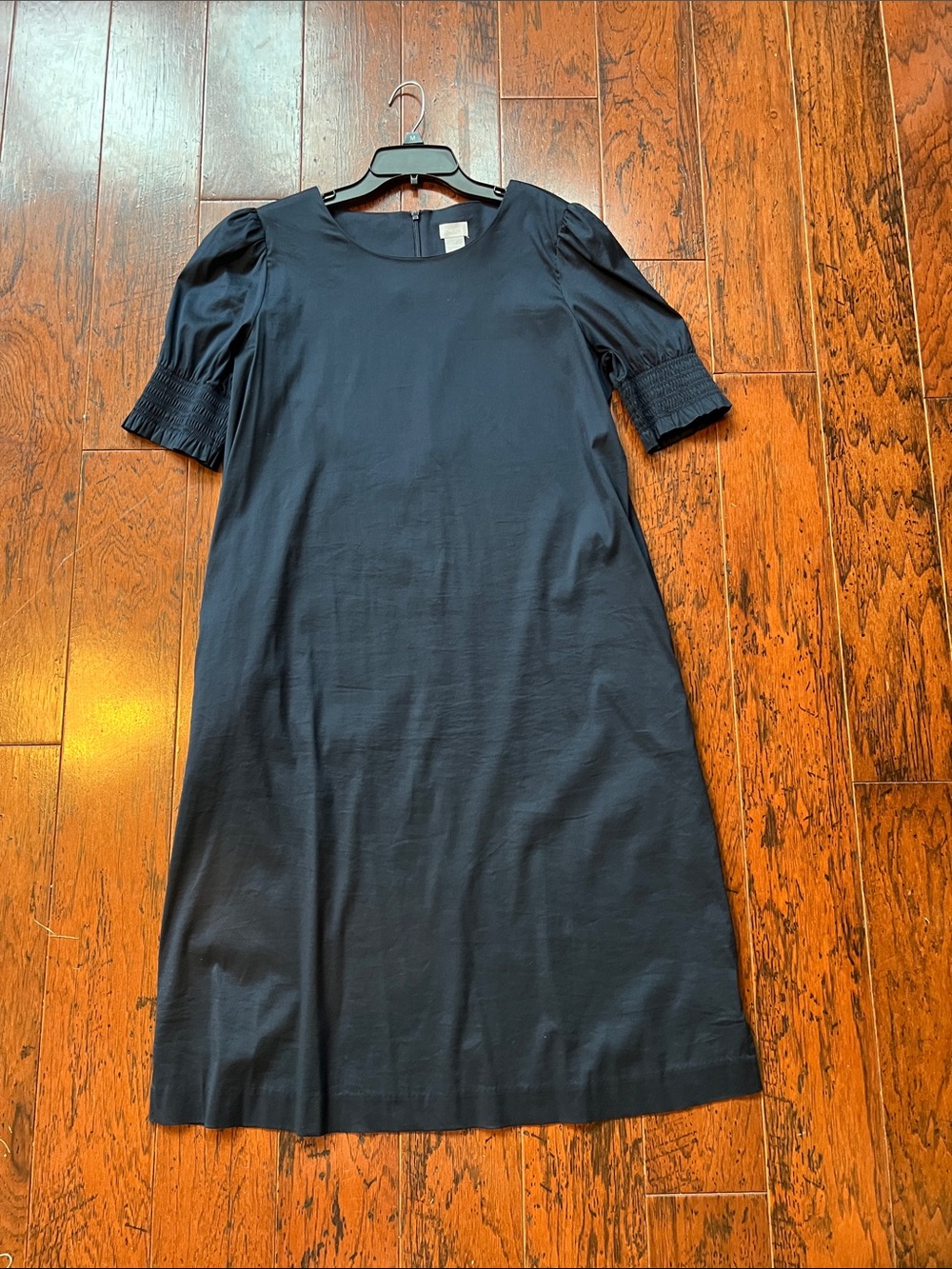 Chico's Navy Midi Shift Dress with Puff Sleeves